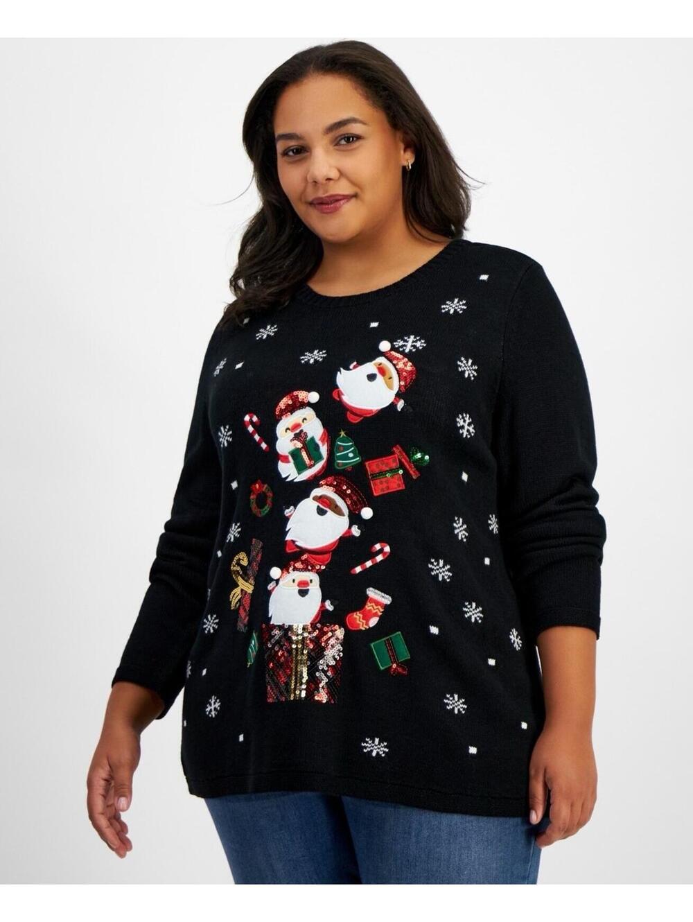$54 Holiday Lane Plus Size Mr. & Mrs. Claus Sweater, Deep Black Size 2X